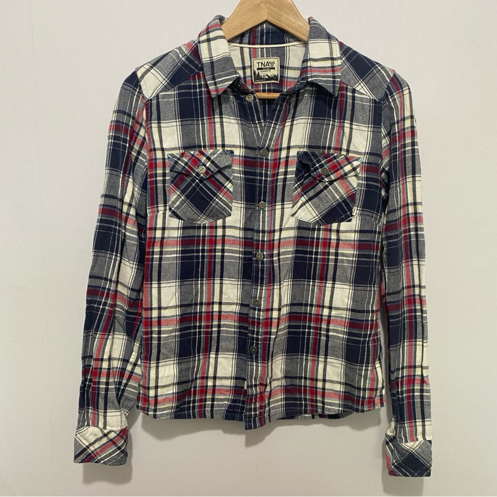 TNA Classic Fit Plaid Flannel‎ Shirt Women’s Medium Cotton Casual Button-up